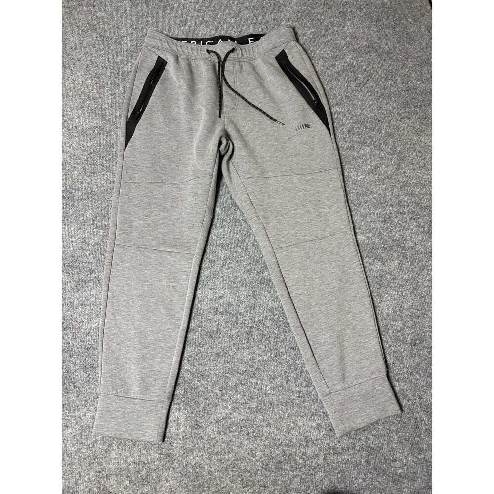 American Eagle Sweatpants Mens M Gray Jogger Elastic Waist Zip Pockets Athletic